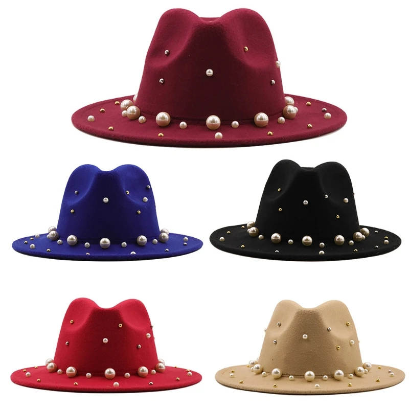 Casual Wide Brim Pearl Top Hat Church Hat for Men Women Cosplay Accessories DropShipping