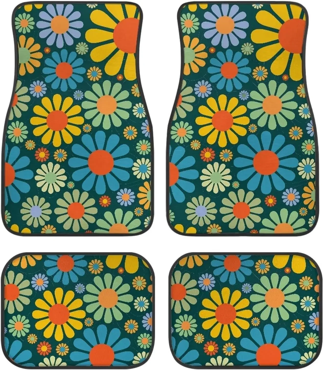 

Hippie Colored Print 4pcs Full Set Carpet Floor Mats Print Duty Car Floor Mats Anti-Slip Auto Car Accessories Front