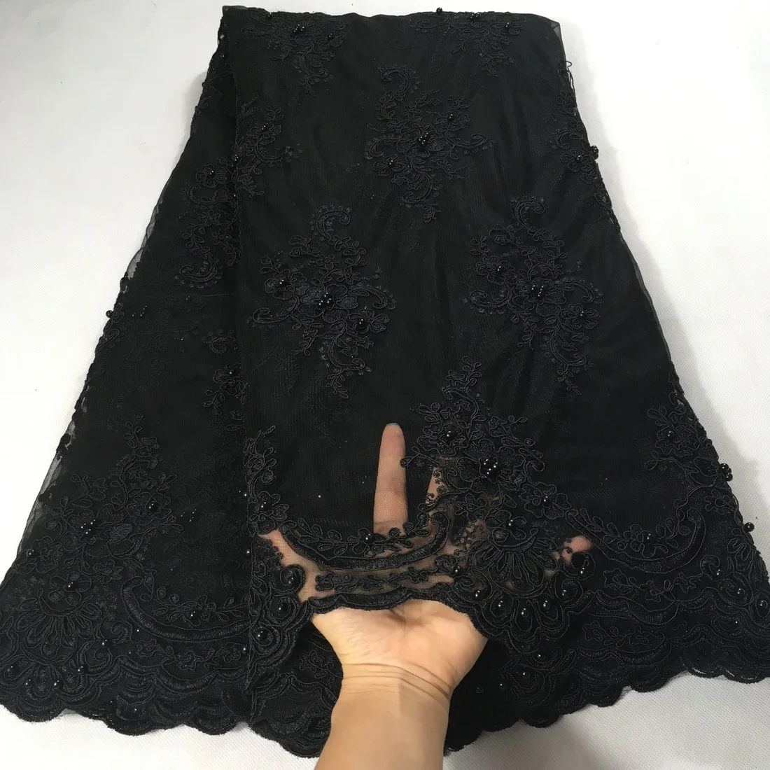 black white african lace fabric 2022 high quality lace french mesh fabric beaded nigerian swiss lace fabrics for dress K-W006A