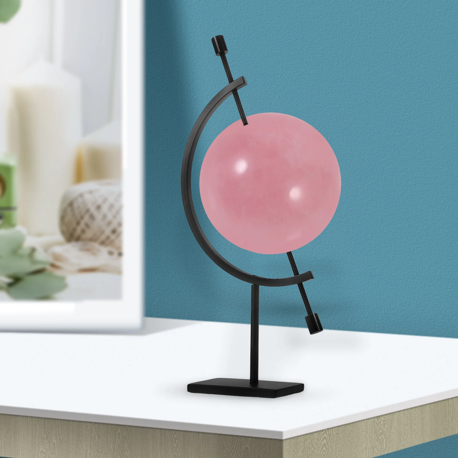 

Copper Plated Ball Stand Black Metal Sphere Stand Holder Small Rust Proof Metal Sphere Holder for Gems Display Adjustable