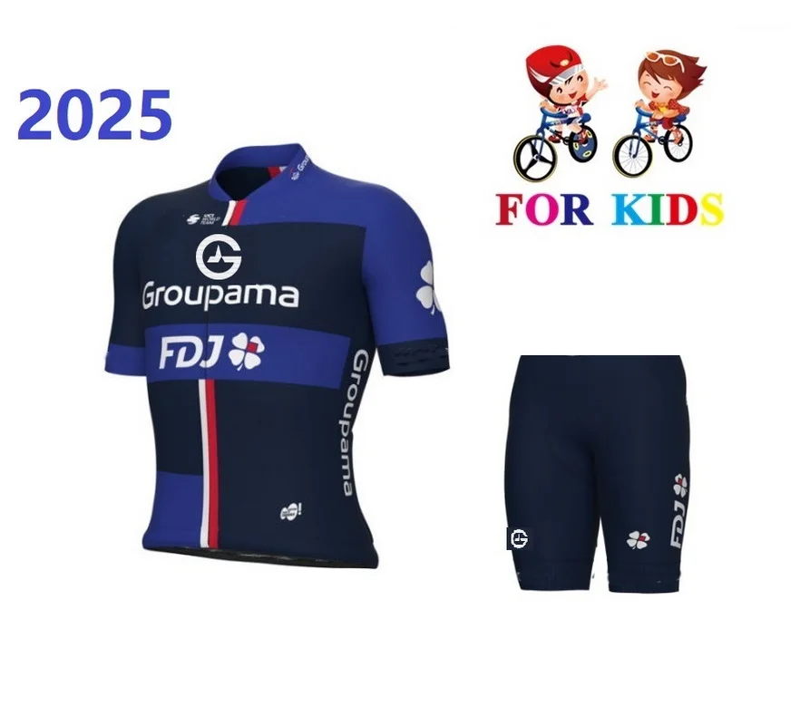 KID'S 2025 GROUPAMA FDJ TEAM Children Cycling Jersey Short Sleeve Bicycle Clothing With Shorts Ropa Ciclismo