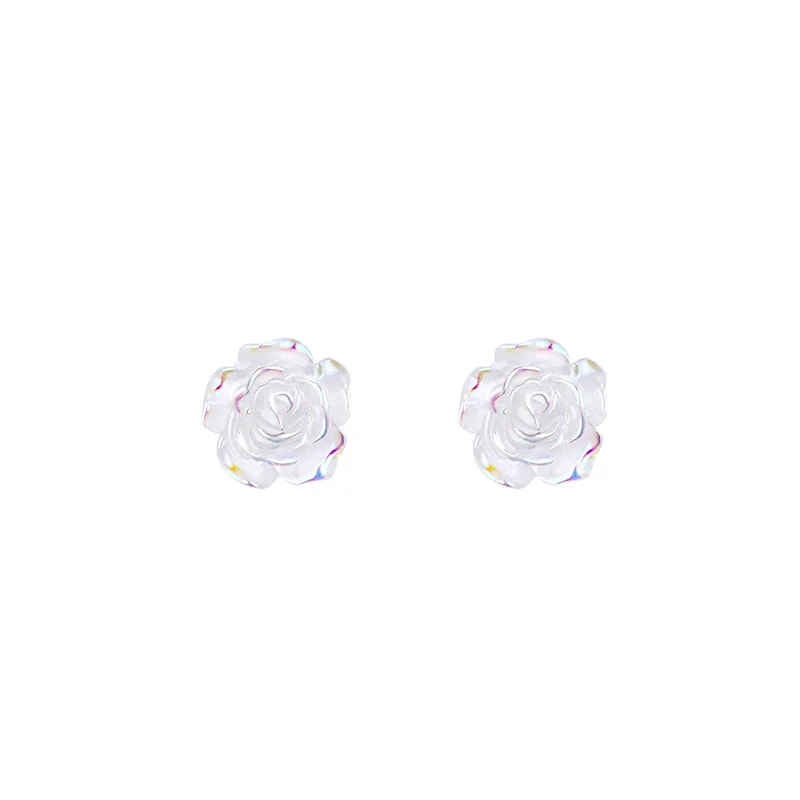 Sweet Rose Stud Earrings for Women Girl Cute Small Flower Stud Earring Korean Fashion 3-Color Trendy Jewelry Gift