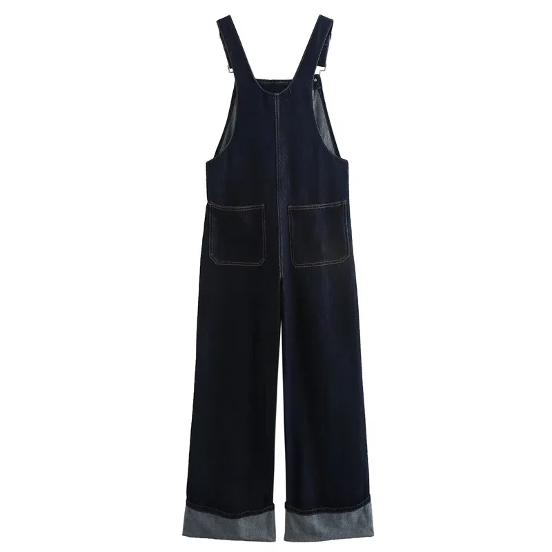 TRAF Women's Overalls Denim Slip Jumpsuits For Women Autumn Suspenders Long Jumpsuits Sleeveless Backless Jumpsuit Chic Overalls