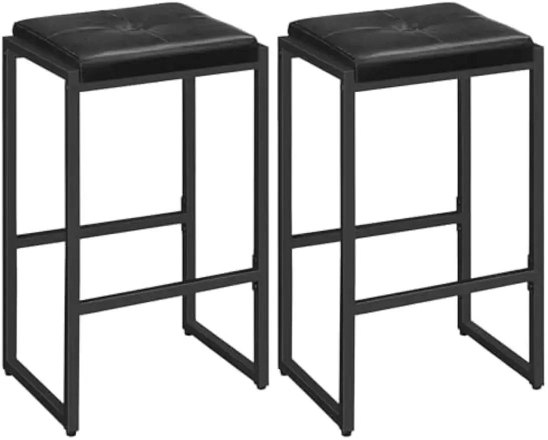 

Bar Stools, Set of 2 Bar Chairs, 26" PU Leather Upholstered Breakfast Stools, Counter Height Bar Stools for Kitchen,