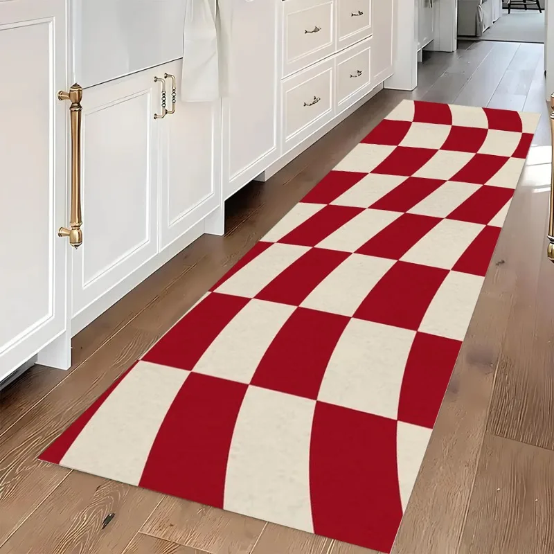 Modern Optical Illusion Runner Rug Geometric Checkered Pattern Carpet Soft Non-Slip Hallway Mat for Living Room Bedroom Entryway