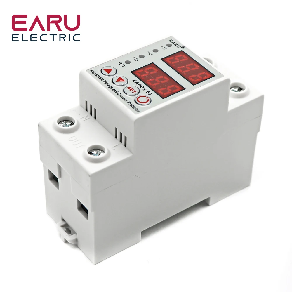 40A 63A 230V Din Rail Adjustable Digital Over Voltage Under Voltage Relay Over Current Protection kWh 220V Energy Meter