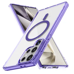Luxury Magnetic Transparent Phone Case For Samsung S25 S24 Ultra S23 Plus A55 A35 For Magsafe Wireless Charging Shockproof Cover