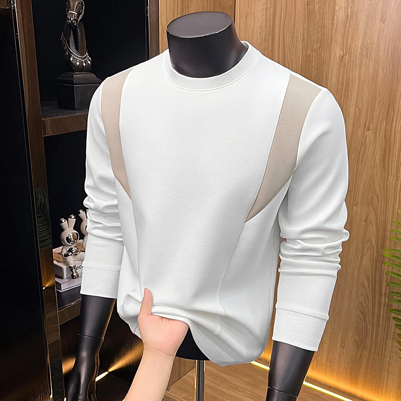 High end Brand color blocked men sweatshirt exquisite embroidery fashion long sleeve T-shirt casual round neck comfort pullover
