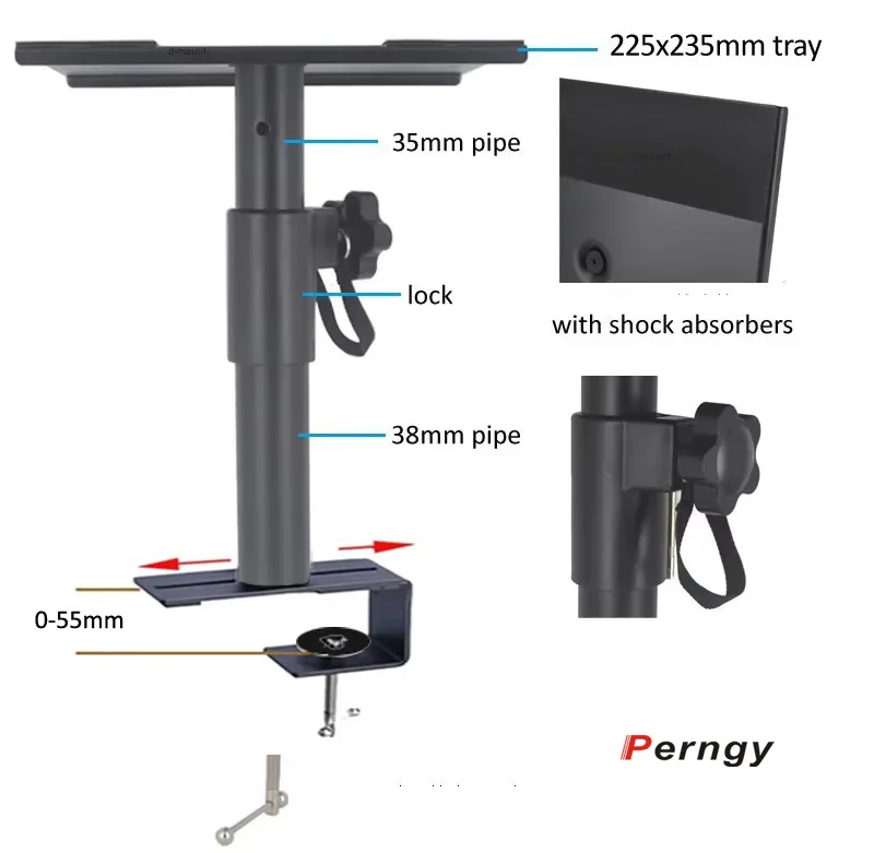 (1 쌍 = 2pc) XP-07 360 회전 높이 조절 가능 범용 스피커 데스크탑 스탠드 라우드 스피커 박스 홀더 마운트 이동 클램프 26-36cm