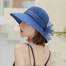 Bucket hat 2022 summer new Organza flower breathable basin hat Sun Protection sunscreen Hat For Women Beach Hat  Flanging cap