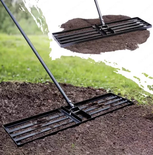 Garden Leveling Rake, Wide Head for Soil Sand & Fertilizer Spreading, Multi-Purpose Leveling Tool for Lawn & Yard Care