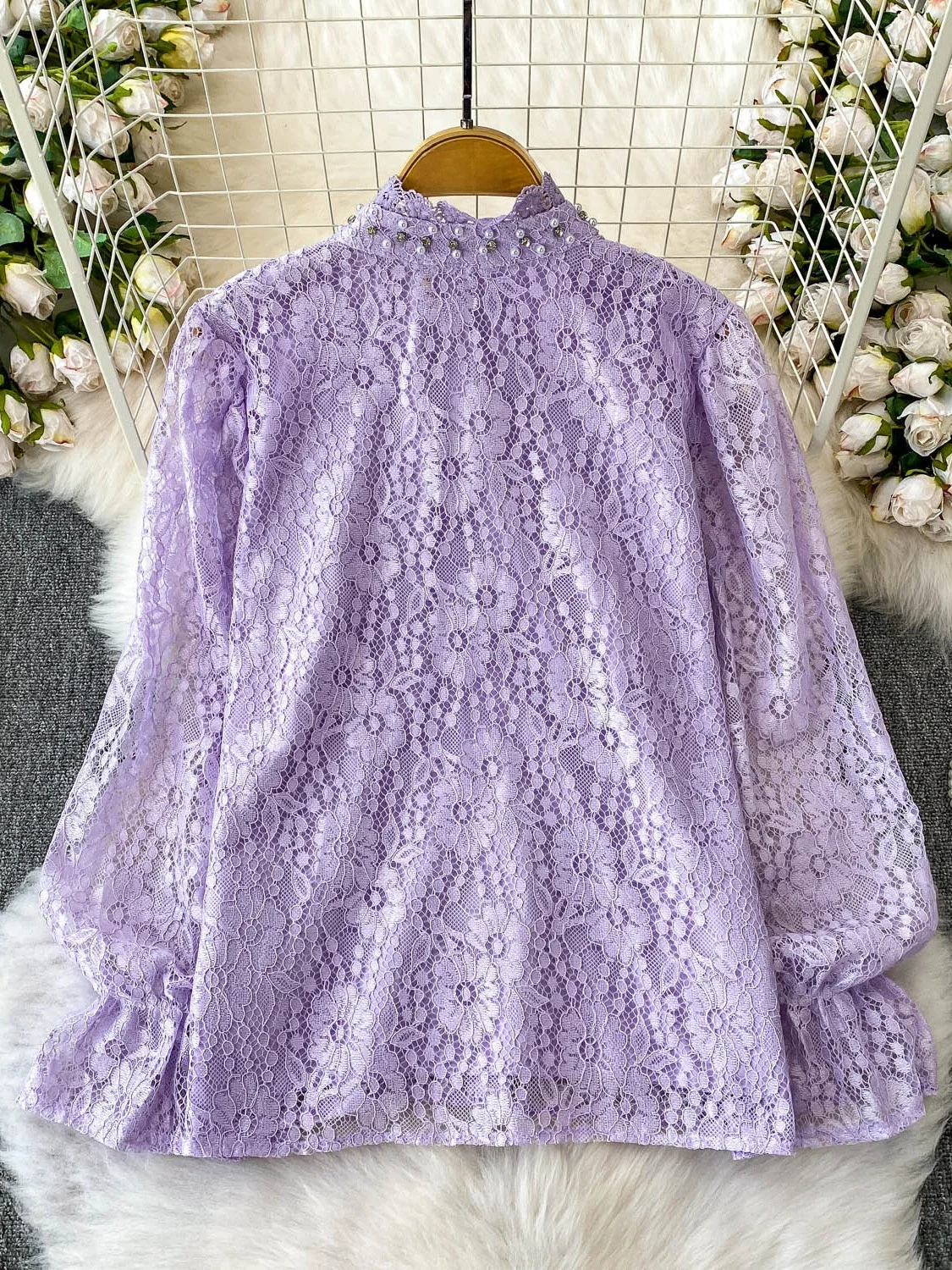 Colletto lungo in pizzo Sve impreziosito pesante da donna irt Summer Court Sle Dimagrante con orlo a balza Top coreano Vestibilità ampia Protezione UV...