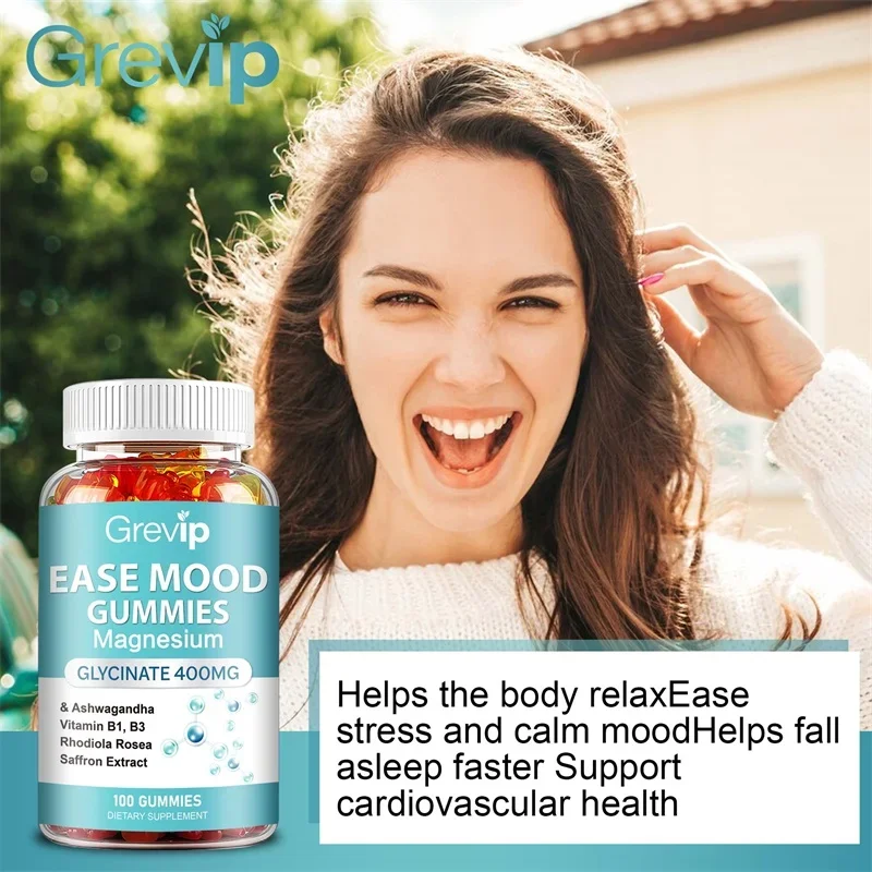 Ease Mood Magnesium Glycinate Gummies - Nervous System, Muscles Recovery, Heart Health, Sleep Quality Support