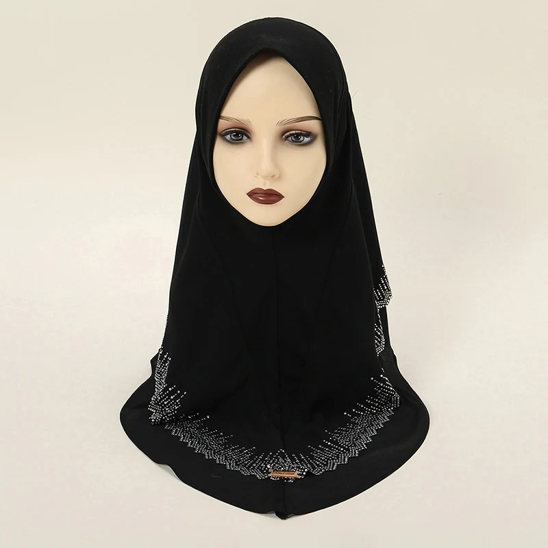 Plain One Layer Hot Drill Hijab Muslim Islamic Scarf Arab Shawls Malaysia Style Wear Directly Instant Turban 173*60cm