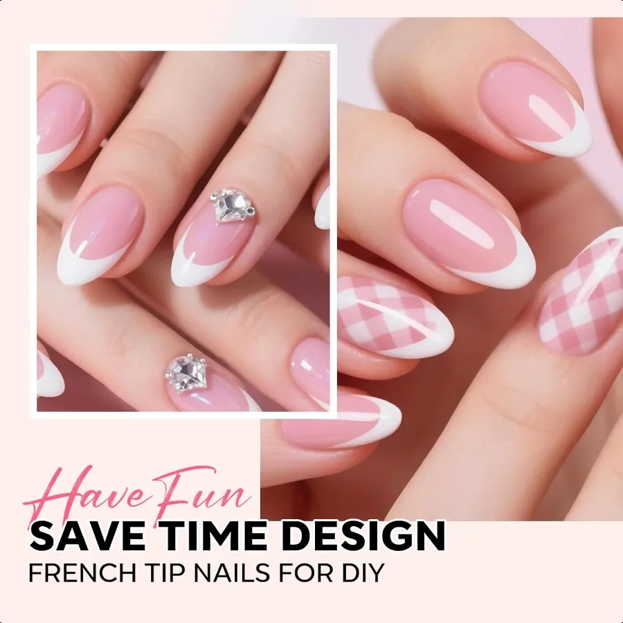Franse Tip Pr op Nagels 150 Stuks Korte Amandel Nepnagels met Nageldoos Roze Gel Nageltips voor Vrouwen Zachte Lijmnagels voor Natuurlijk