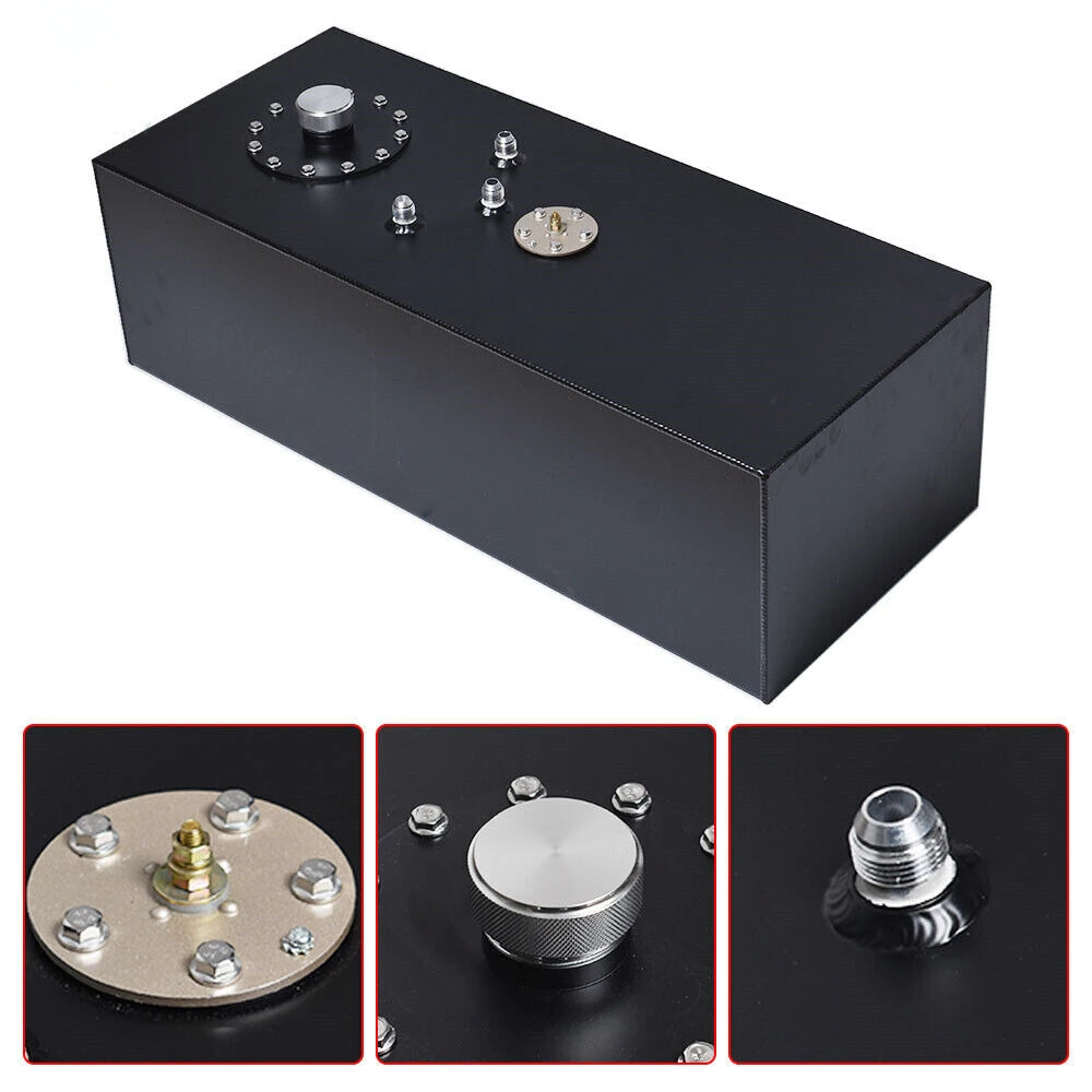 ACCS230 15 Gallon 60L Fuel Tank + Sensor + Braided Fuel Line + Fittings 3m Black Hose + Black 10 AN8 Fittings with Cap