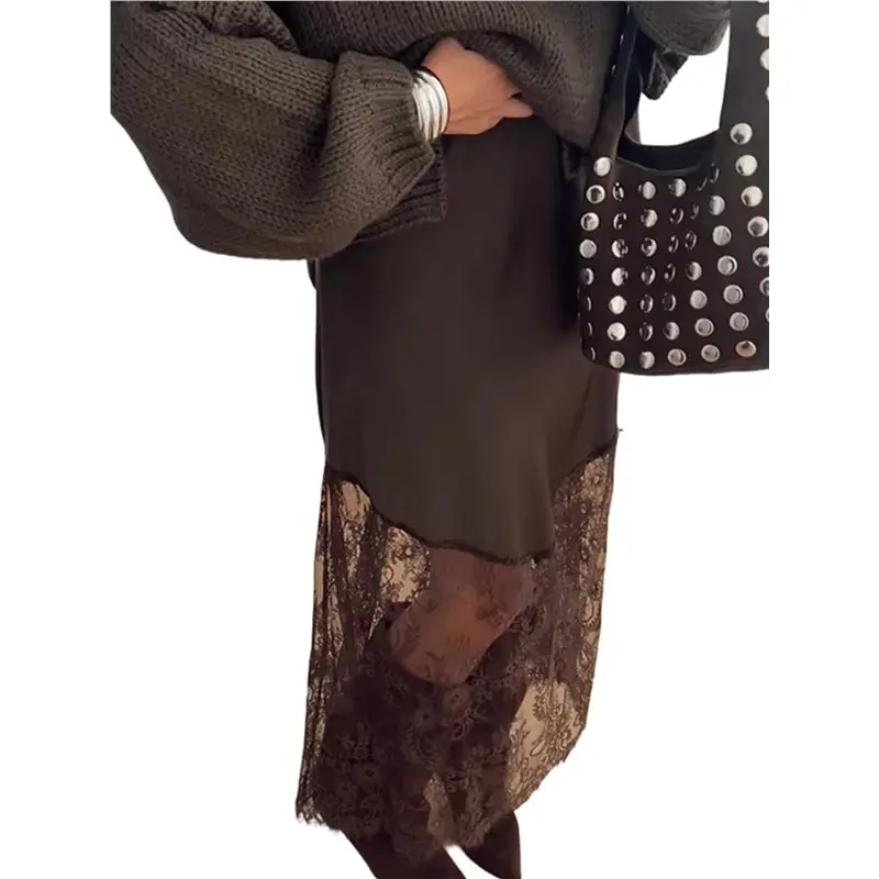 

CYL-Женские кружевные юбки с пэчворком, с высокой талией, А-силуэт, Y2K, элегантные длинные макси-юбки, для вечеринок, в стиле бохо