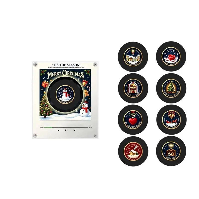AWAH Xmas Magnetic Music Fridge Magnet Touch To Play Built-In LED Night Light Vinyl Record Player Christmas Fridge Magnet