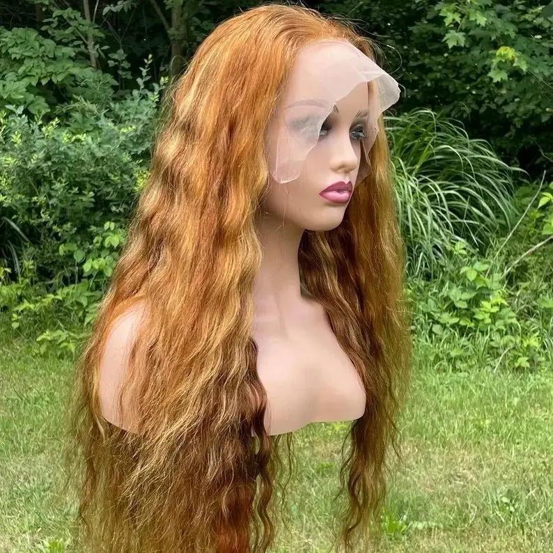 

Медовый блондин, кружевной передний парик, вьющиеся, глубокие волнистые, фронтальные синтетические волосы, парики для женщин, предварительно выщипанные, кукурузный, завитый, парик, распродажа