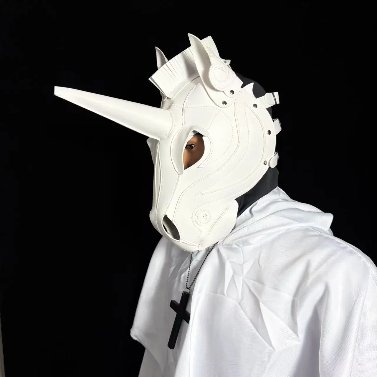 Goth Unicorn Mask Adjustable PU Leather Steampunk Horse Head Mask Party Dress Up Cosplay Props for Men Women Masquerade Mask