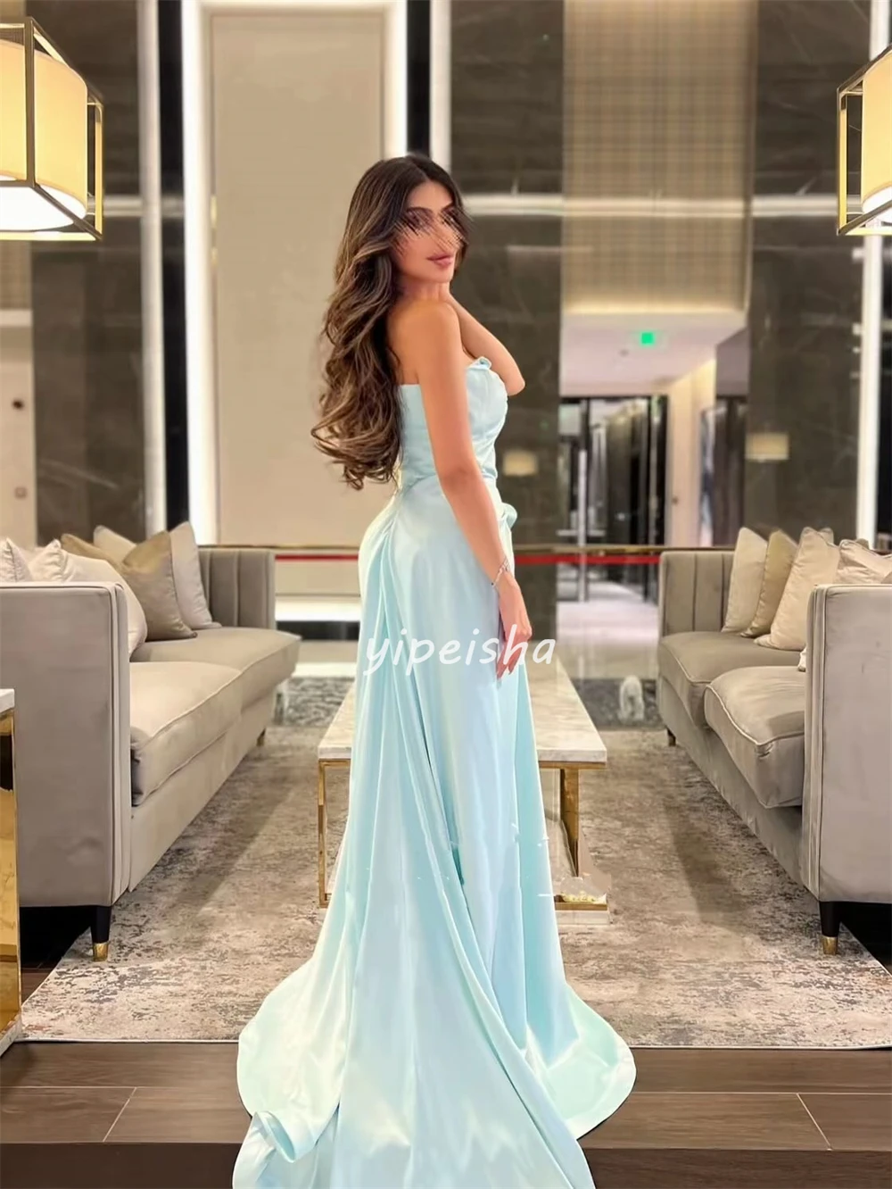 Personalizado de alta qualidade simples jérsei ruched plissado a linha sem alças vestidos midi sob medida vestidos ocasião estilo moderno moda