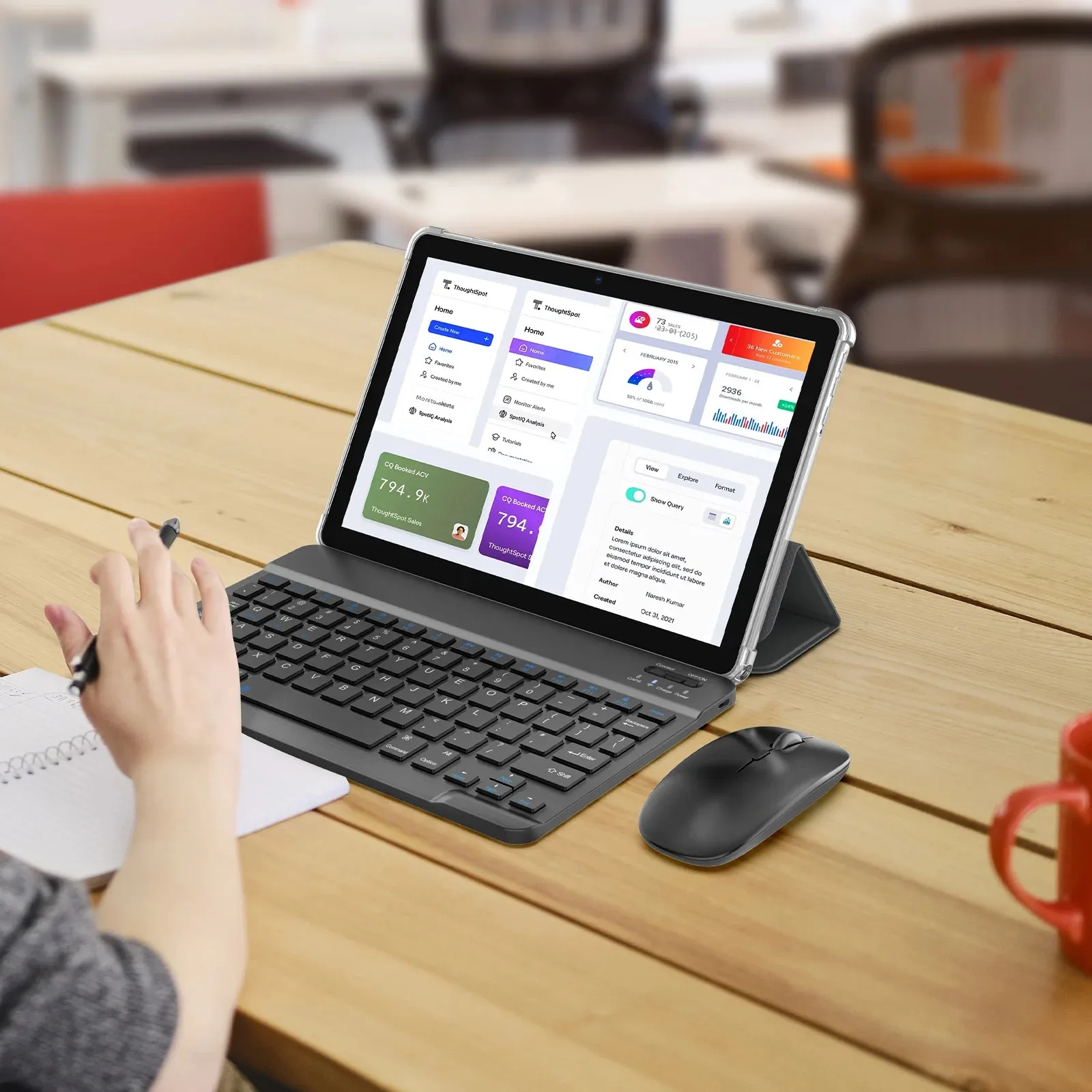 Nueva tableta BAKEN Android 15 de 10 pulgadas con almacenamiento de 64 GB, teclado, funda de cuero, ranura para tarjeta SIM, lápiz óptico, ratón y altavoces duales