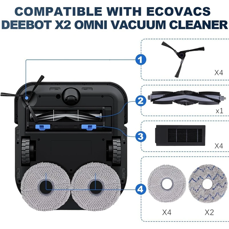 Ersatzzubehör für Ecovacs Deebot X2 Omni / X2 / X2 Pro / DEX86: Hauptseitenbürste, Hepa-Filter, Wischtuch, Staubbeutel