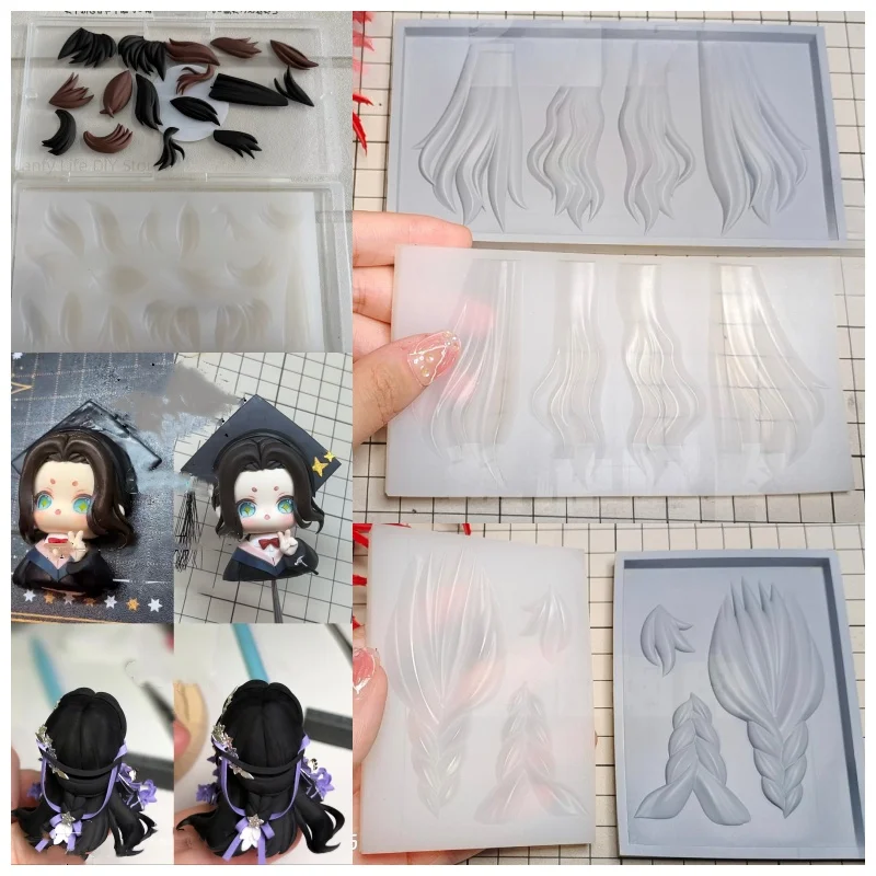 Hair Silicone Mold Bangs/Ponytail/Long Hair 3.5cm Face Decoration Polymer Clay Tool DIY Doll Hair Model Making Hand Mold Tool