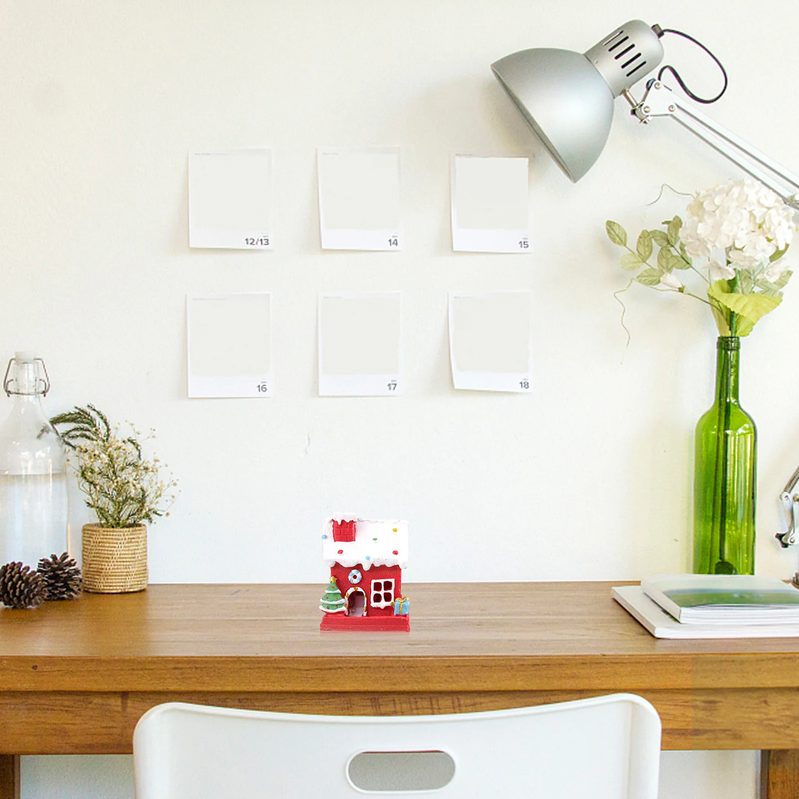 1 Buah Dekorasi Natal Rumah Mikro Lanskap Simulasi Resin Bercahaya Miniatur Natal Hiasan Meja Pesta Natal