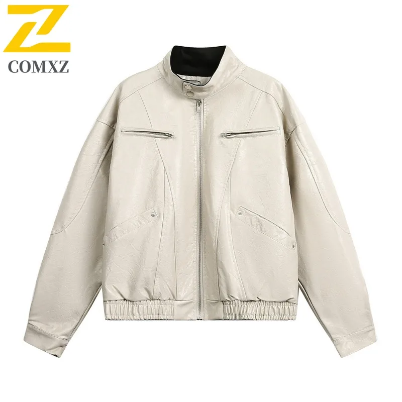 

COMXZ Men's Jackets Wrinkle-Resistant Travel Stylish Handsome Street Leisure Varsity Jacket Daily Walk High-Quality Leather Coat