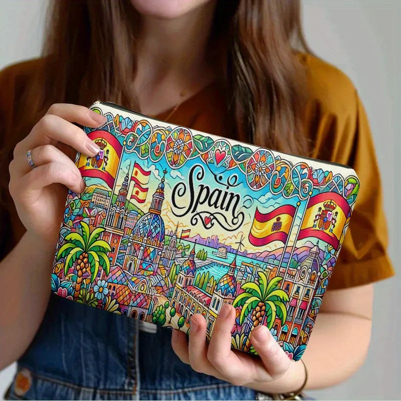 1 Makeup Bag Spanish Style 2 Lightweight Zippered Fashion Design Makeup Bag Suitable For Travel And Daily Use Toiletry Bag -