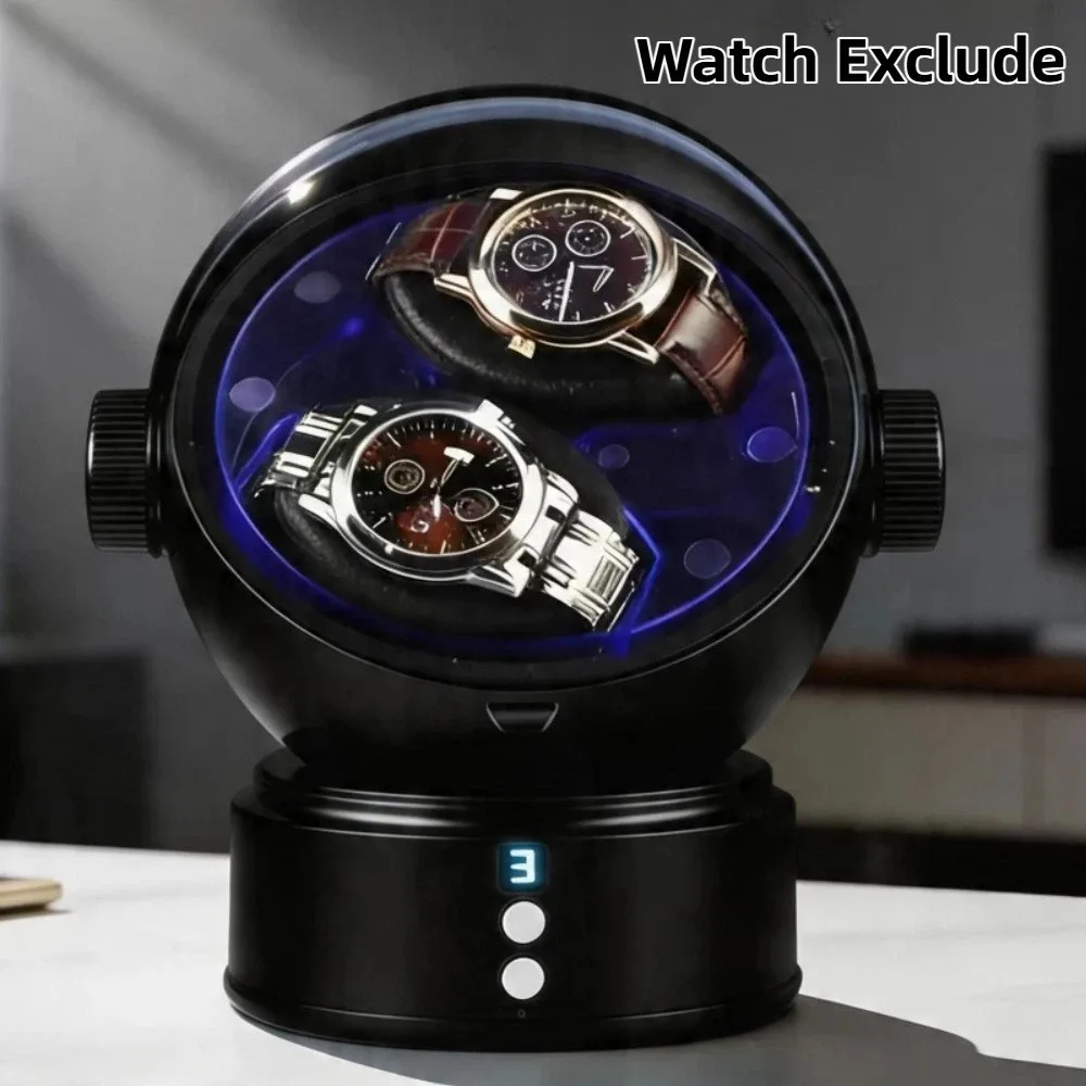 Space Style Digital Double Watch Winder Anti-Magnetic 5 Color Changing Ambient Lights Dual Watch Winder Box Ultra Quiet Luxury