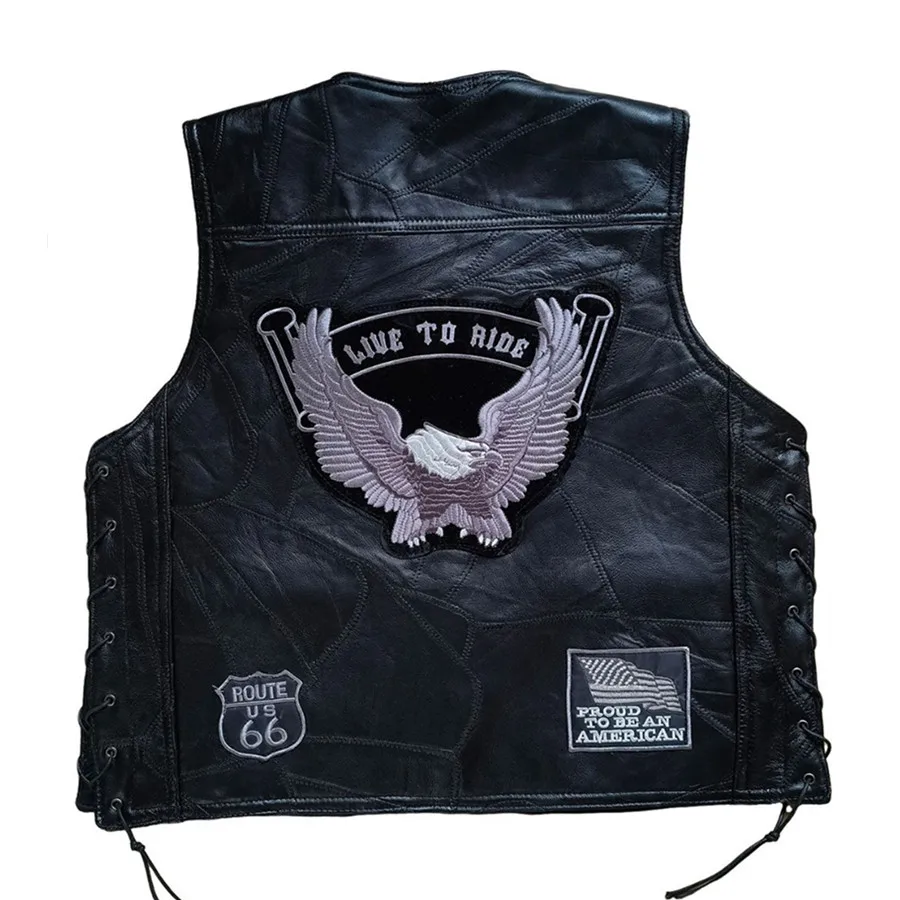 Eagle Embroidered Men Real Leather Vest 2026 New Punk Sleeveless Jacket Motorcycle Riding Biker Waistcoat Men's Badge Streetwear