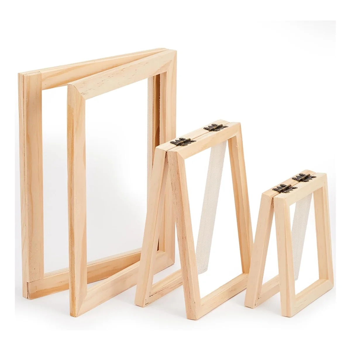 New 3 Pieces Paper Making Wooden Paper Making Mould Papermaking Screen Kit 3 Size Frame for DIY Paper Craft (A7, A6, A5)