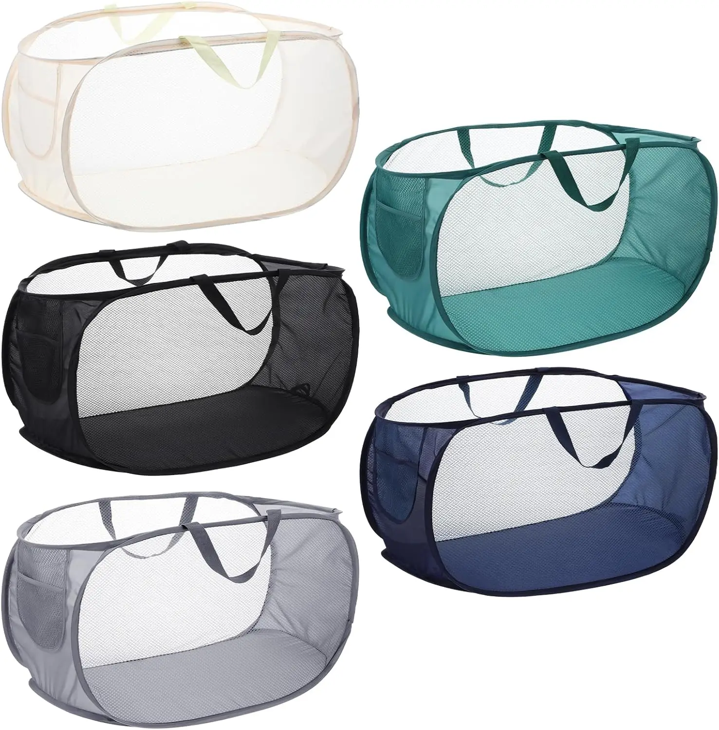 

5 Pack Pop-Up Mesh Laundry Basket,5 Colors Pop Up Mesh Hamper,Open Laundry Baskets with Durable