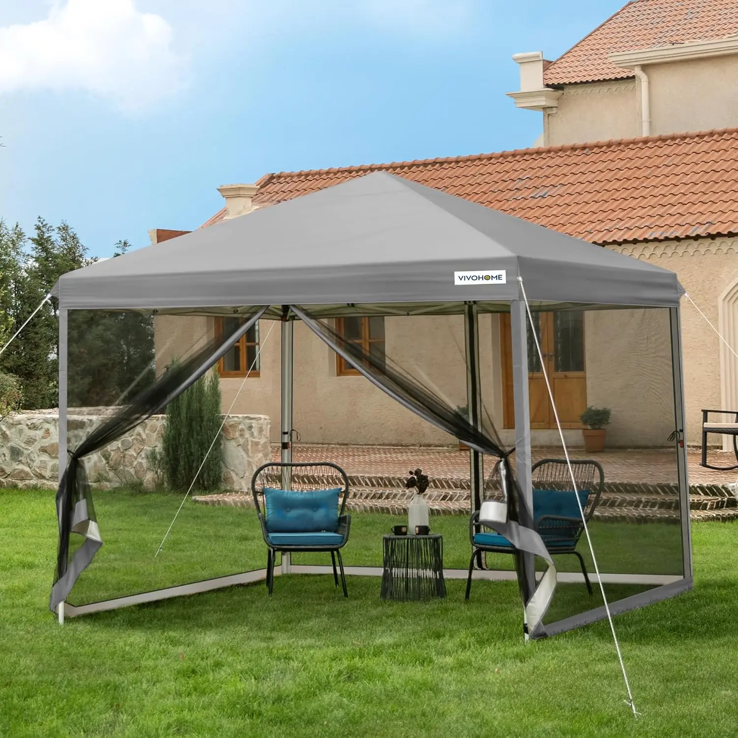 

8x8ft Easy Pop-Up Canopy, Outdoor Screen Tent with Mosquito Netting, 2 Zipper Doors, and Roller Bag for Yard Camping Picnic P