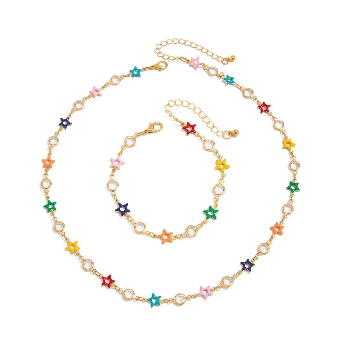 SHIXIN الهيب هوب الملونة ستار سلسلة قلادة سوار الرجال طقم مجوهرات Y2K قابل للتعديل قصيرة المختنق الإسورة الذكور المجوهرات هدية جديد