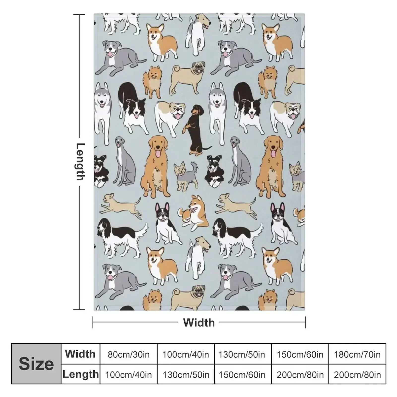 Happy Dogs Blue Grey Throw Blanket Custom funny gift Blankets