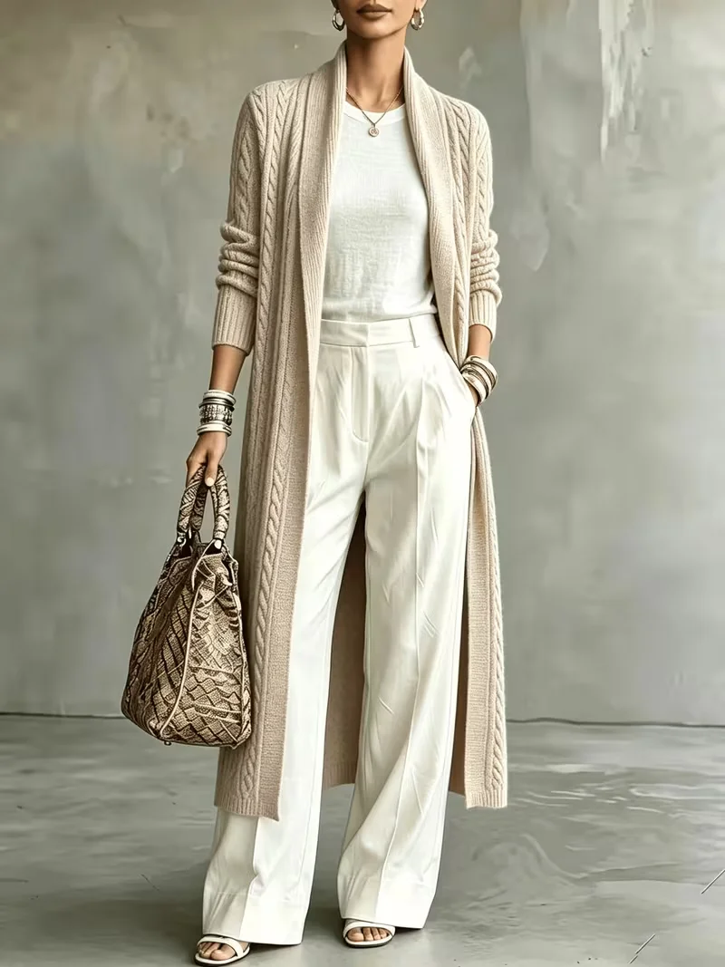 Women's Plus Size Long Knit Cardigan Loose Slimming Open Front Long Sleeve Sweater Coat Casual Commuter Fall Winter Layering