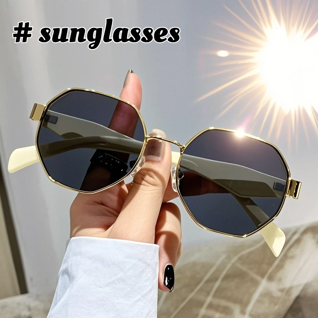 

Polygonal Metal Frame Sunglasses Premium Sense of Street Shooting Anti-ultraviolet Sunglasses Fashion Versatile Sunglasses