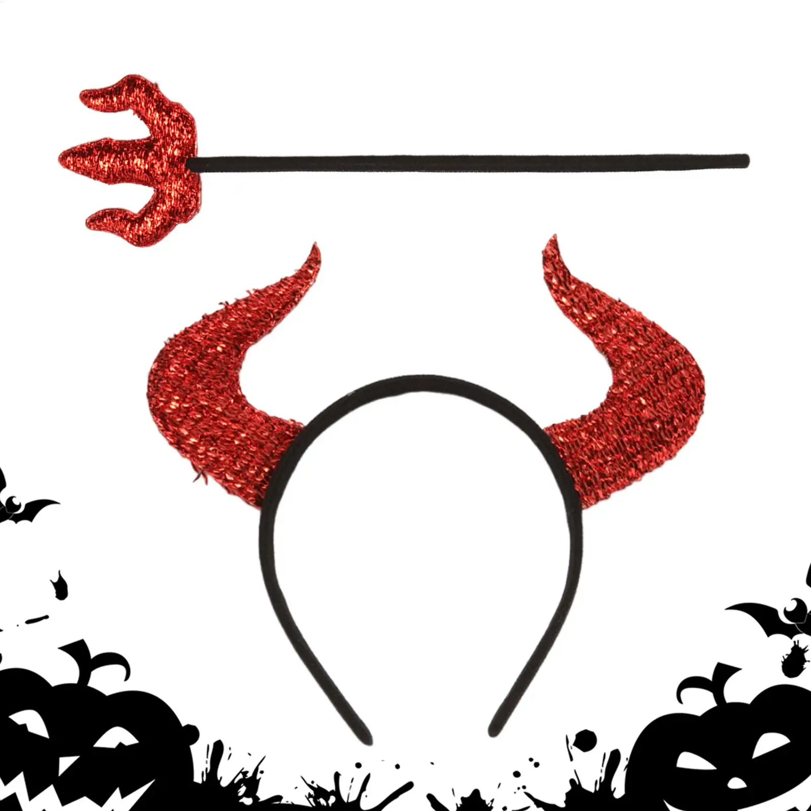 Devil Horns Headband And Pitch Fork Glitter Halloween Accessories For Women Party Cosplay Cute Devil Ears Costume Decoration Set
