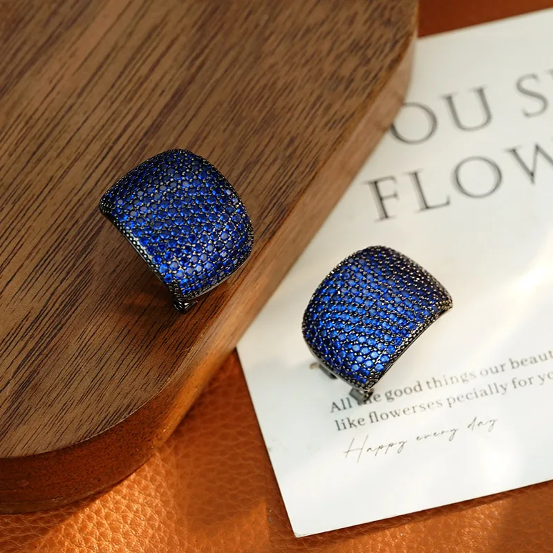 New Style Trendy Shiny Blue Crystal 14K Gold Filled Female Stud Earrings Promotion Jewelry Women Birthday Gifts 2027
