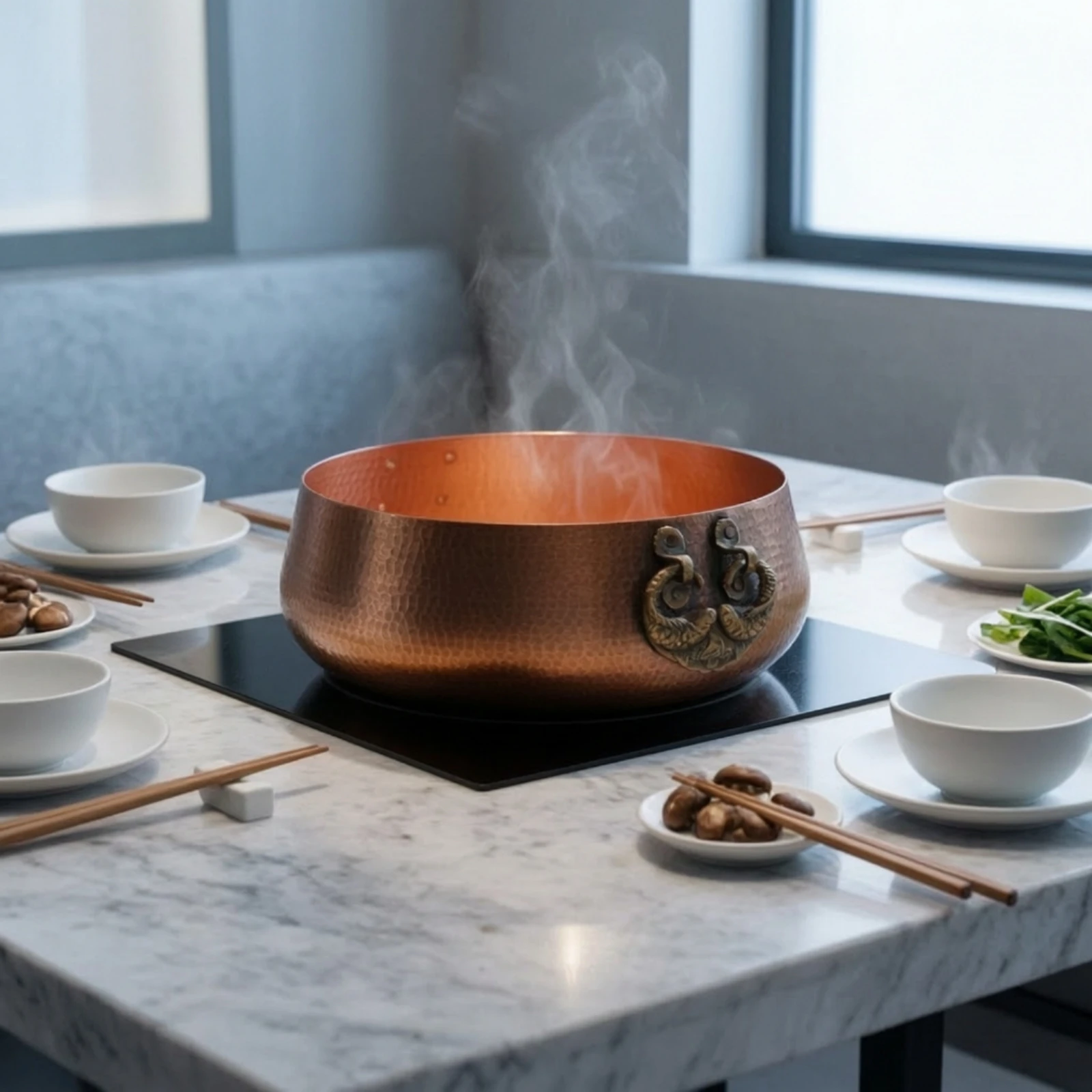 Copper Hot Pot Traditional Hot Pot with Induction Bottom Cookware Vintage Heavy Duty for Home Chefs, Family Gatherings