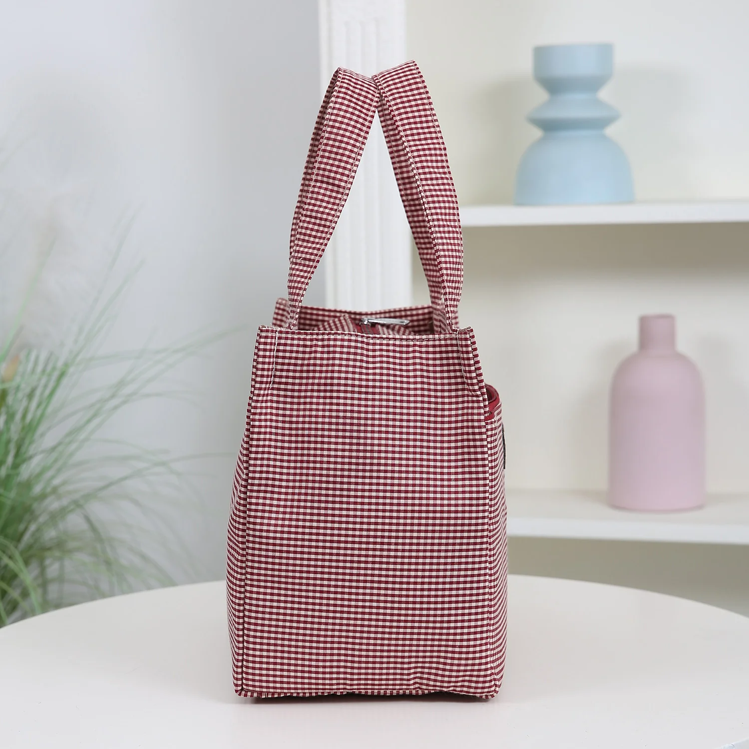 DLIU, Neuer Stil, Verdickter Stoff, Karomuster, Pendler-Tragetasche, Lunchbox-Aufbewahrungstasche, Lunch-Tasche, Mehrzwecktasche – Detail 4