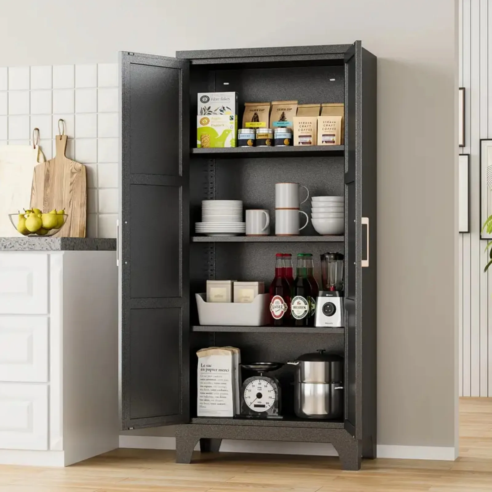 

Metal Kitchen Cupboard Storage Cabinet Pantry Freestanding Food Utility Cabinet