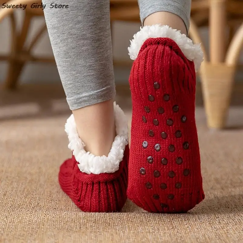 Anti-slip Super Warm Winter Bedroom Sock Thicken Plush Sleeping Socks for Women Men Knitting Sokken New Year Footwear