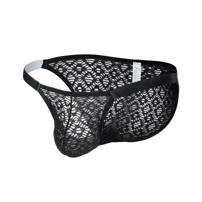 Men's High Fork Erotic Underwear Low-Waist Lace Jacquard Briefs Sexy Transparent Breathable Underpants Sissy Lingerie