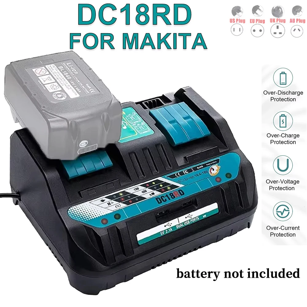 

Double Li-ion Battery Charger 4A Charging Current for Makita 14.4V 18V BL1830 Bl1430 DC18RC DC18RA fast charging