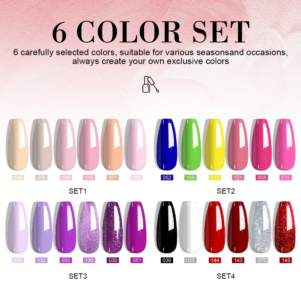 LIMEGIRL 6色セット ジェルネイルポリッシュ カラフルグリッターネイルアートジェル セミパーマネント ソークオフ UV/LED対応 ネイルポリッシュキット