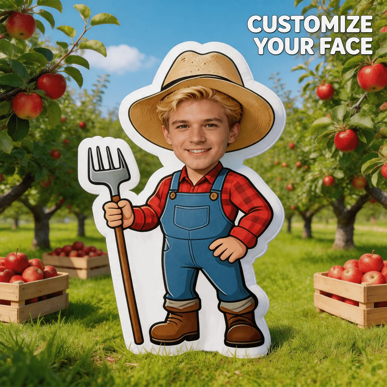 Personalized Photo Farmer Shaped Pillow - Large Custom Photo Cushion with Your Own Picture, Suitable for Sofa &, Farm-Themed Gif